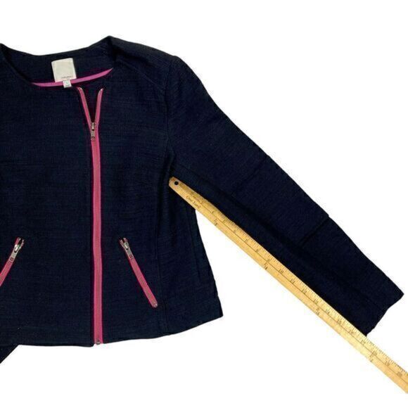 Halogen Knit Moto Jacket Womens Size Small Black Neon Pink Trim Zip Front Blazer - Picture 14 of 16